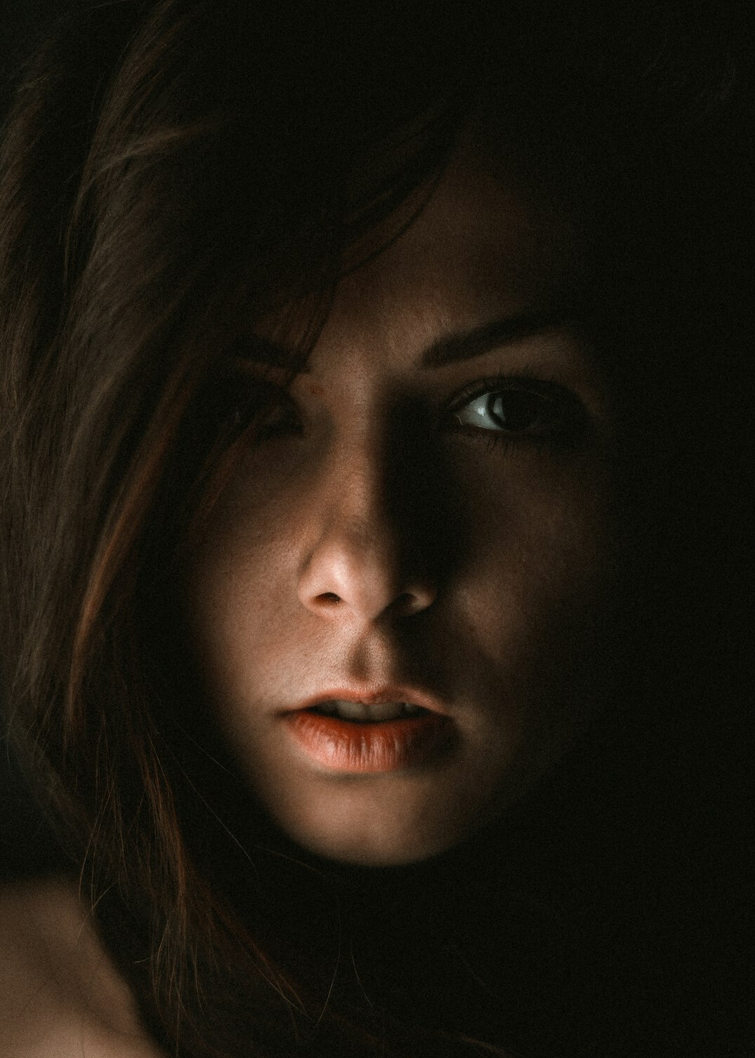Portrait of a smiling Croatian woman in her late twenties with long brown hair